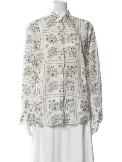 Pre-owned Sara Lanzi Floral Print Long Sleeve Button-up Top In Neutral