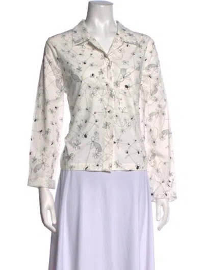 Pre-owned Sara Lanzi Floral Print Long Sleeve Button-up Top In White