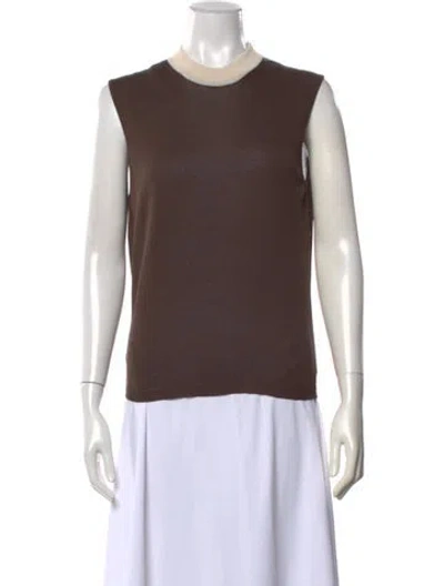 Pre-owned Sara Lanzi Mock Neck Sleeveless Top In Brown