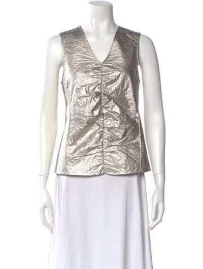 Pre-owned Sara Lanzi Nylon V-neck Top In Multi