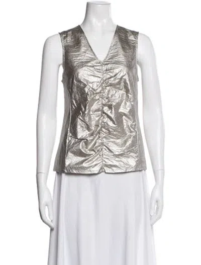 Pre-owned Sara Lanzi Nylon V-neck Top In Multicolor