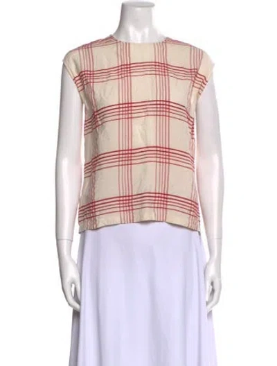 Pre-owned Sara Lanzi Plaid Print Crew Neck Top