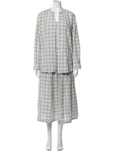 Pre-owned Sara Lanzi Plaid Print Dress Set In Blue