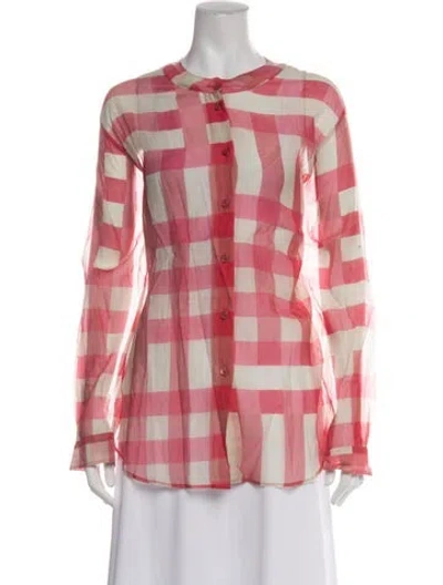 Pre-owned Sara Lanzi Plaid Print Long Sleeve Button-up Top In Pink