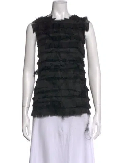 Pre-owned Sara Lanzi Silk Crew Neck Top In Black