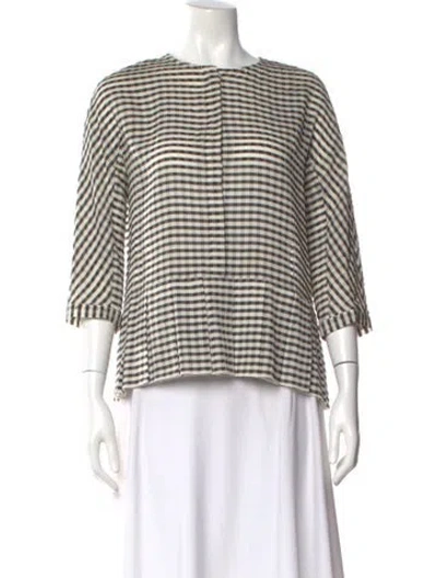 Pre-owned Sara Lanzi Silk Plaid Print Top In Multi