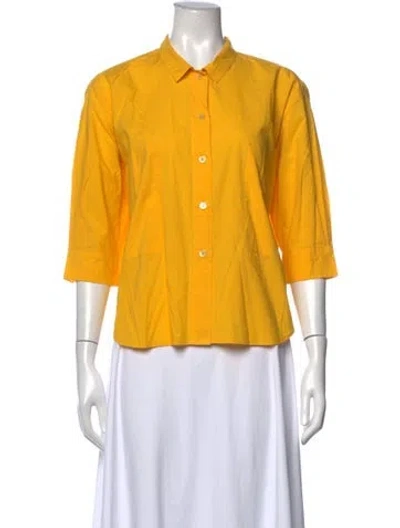 Pre-owned Sara Lanzi Three-quarter Sleeve Button-up Top In Yellow