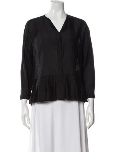 Pre-owned Sara Lanzi V-neck Long Sleeve Blouse In Gray