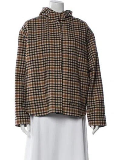 Pre-owned Sara Lanzi Wool Plaid Print Jacket In Brown