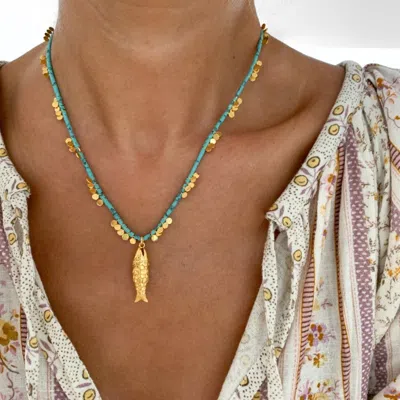 Sara Lashay Gioia Gold Fish Small Turquoise Necklace