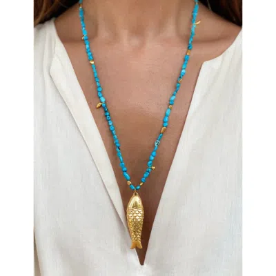 Sara Lashay Gioia Gold Fish Turquoise Necklace