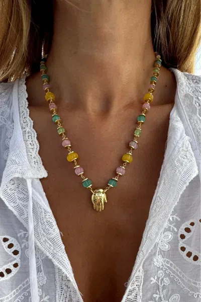 Sara Lashay Hamsa Necklace Multicolor In Gold