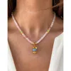 Sara Lashay Heather Pink With Blue Stone Necklace