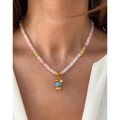 Sara Lashay Heather Pink With Blue Stone Necklace