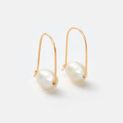 Sara Patino Floating Pearl Small Hoop Earrings In Gold