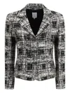 Sara Roka Abstract-check Button Jacket In Gray
