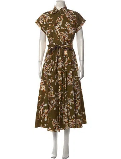 Pre-owned Sara Roka Animal Print Midi Length Dress In Green