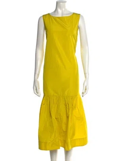 Pre-owned Sara Roka Bateau Neckline Midi Length Dress In Yellow