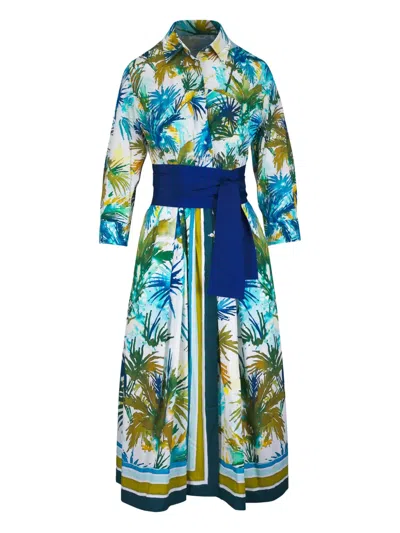 Sara Roka Botanical-print Midi Dress In White