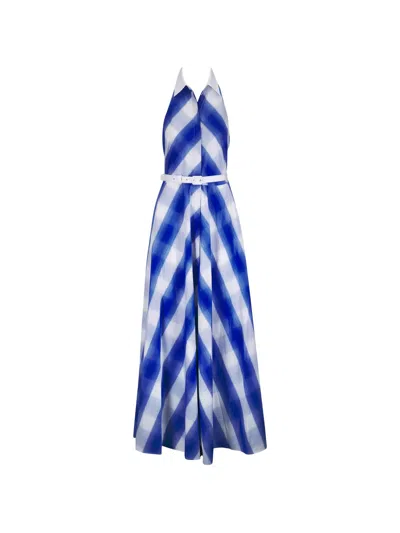 Sara Roka Checked Halterneck Dress In Blue