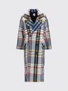Sara Roka Check Long Coat In Blue