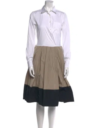 Pre-owned Sara Roka Colorblock Pattern Midi Length Dress In Brown