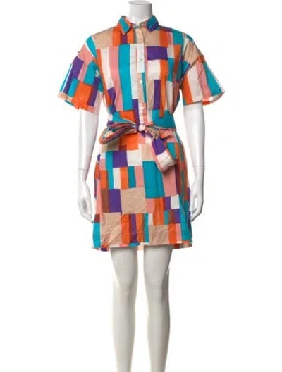 Pre-owned Sara Roka Colorblock Pattern Mini Dress In Blue