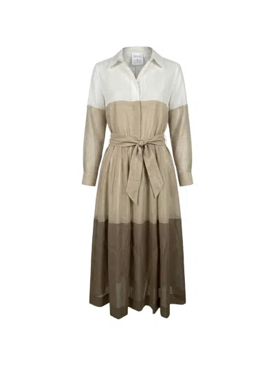 Sara Roka Colourblock Belted Midi Dress In Neutral