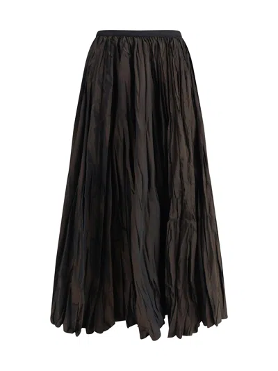 Sara Roka Crinkle-effect Design Pleated Midi Skirt In Brown
