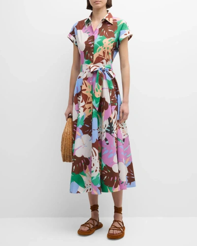 Sara Roka Danielle85 Floral-print Poplin Midi Shirtdress In Jardin Tropical