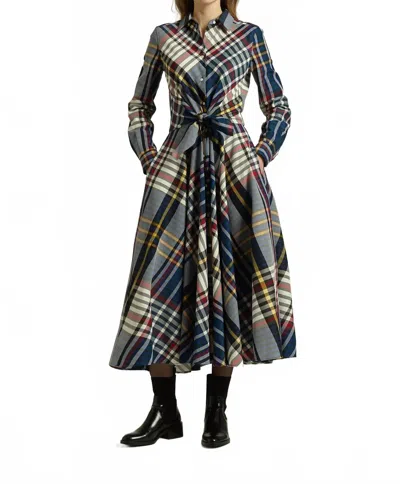 Sara Roka Draffa85 Long Sleeve Dress In Maxi Plaid In Multi