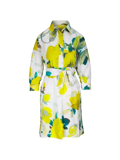 Sara Roka Dralla Floral Print Tie Waist Midi Dress In White