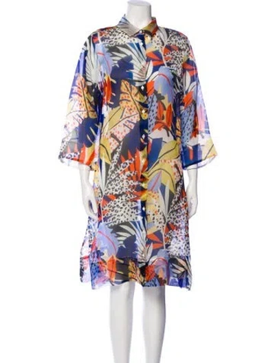 Pre-owned Sara Roka Floral Print Knee-length Dress In Blue