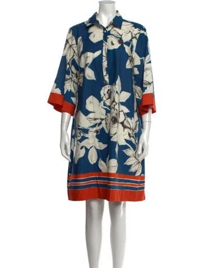 Pre-owned Sara Roka Floral Print Knee-length Dress In Blue