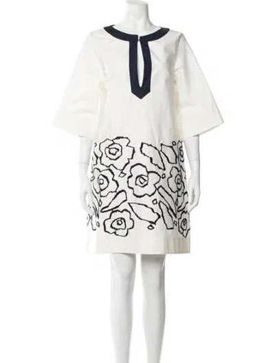 Pre-owned Sara Roka Floral Print Knee-length Dress In White