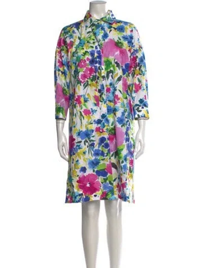 Pre-owned Sara Roka Floral Print Knee-length Dress In White