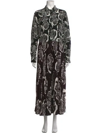 Pre-owned Sara Roka Floral Print Long Dress In Black