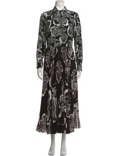 Pre-owned Sara Roka Floral Print Long Dress In Black