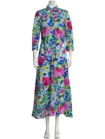 Pre-owned Sara Roka Floral Print Long Dress In Blue