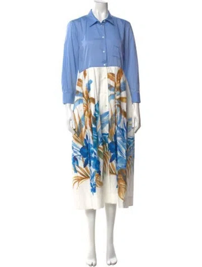 Pre-owned Sara Roka Floral Print Long Dress In Blue