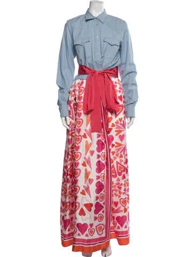 Pre-owned Sara Roka Floral Print Long Dress In Blue