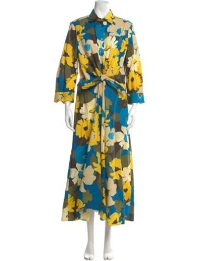 Pre-owned Sara Roka Floral Print Long Dress In Neutral