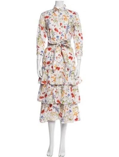 Pre-owned Sara Roka Floral Print Long Dress In Neutrals