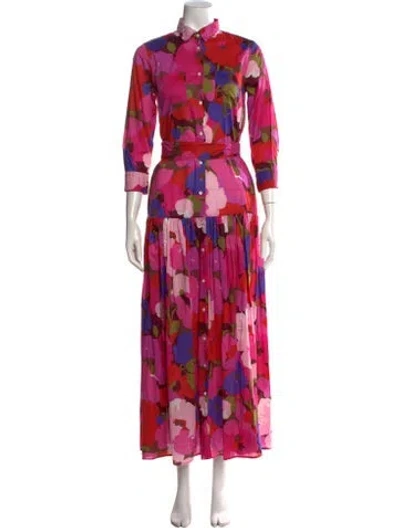 Pre-owned Sara Roka Floral Print Long Dress In Pink