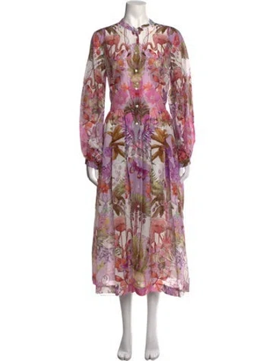Pre-owned Sara Roka Floral Print Long Dress In Pink
