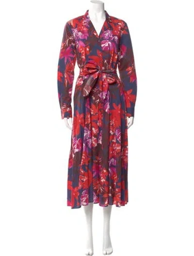Pre-owned Sara Roka Floral Print Long Dress In Red