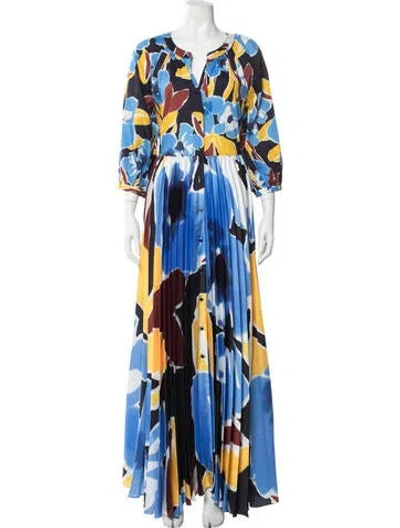 Pre-owned Sara Roka Floral Print Long Dress W/ Tags In Blue