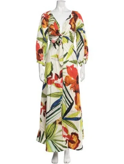 Pre-owned Sara Roka Floral Print Long Dress W/ Tags In Green