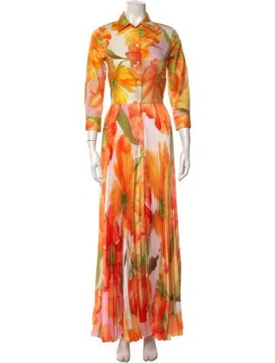 Pre-owned Sara Roka Floral Print Long Dress W/ Tags In Orange