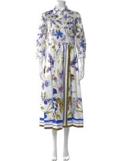 Pre-owned Sara Roka Floral Print Long Dress W/ Tags In White